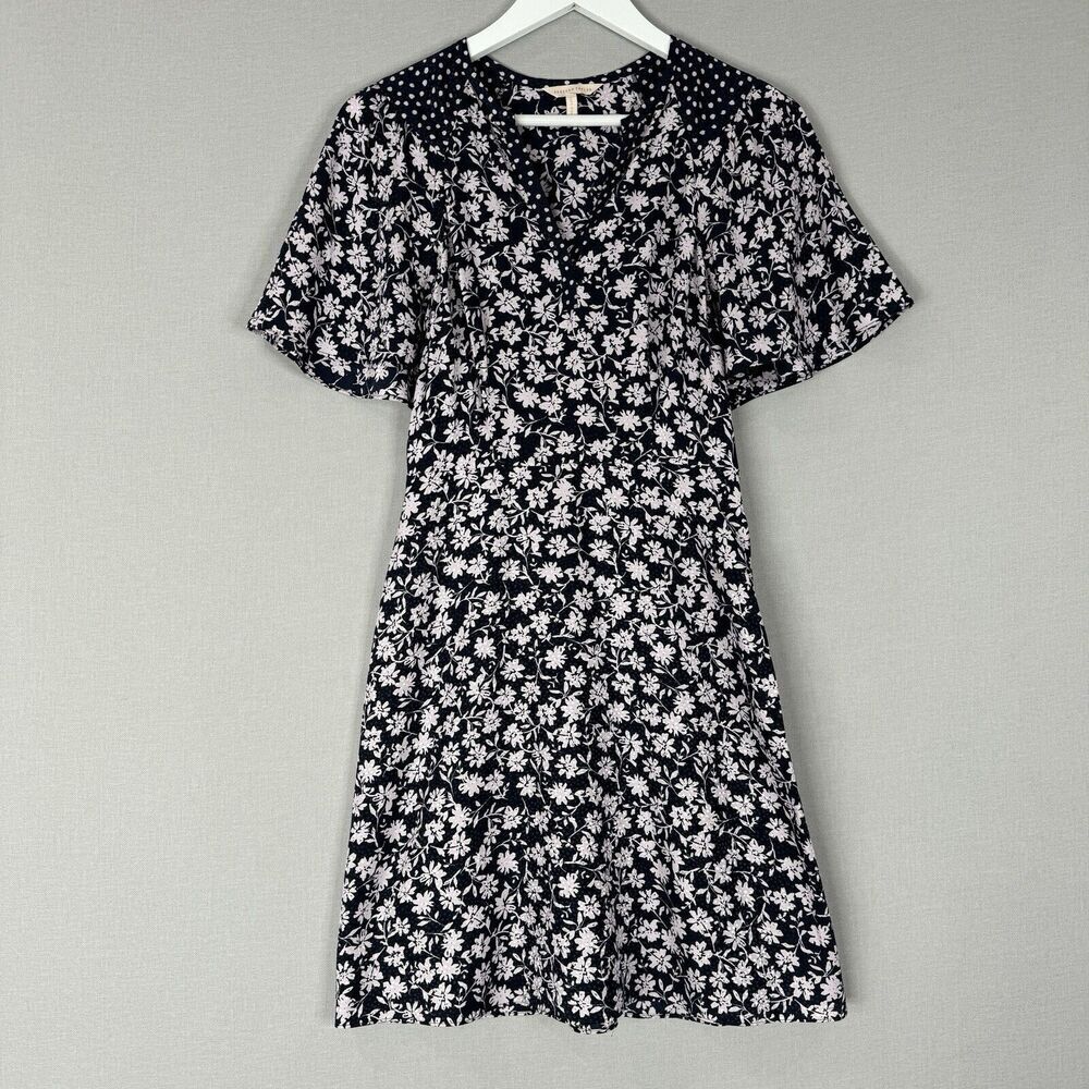 Rebecca Taylor Womens Dress 0 Blue Silk Floral Flutter Feminine Cottagecore Boho